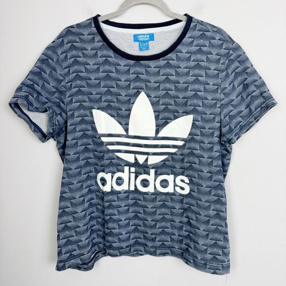 ADIDAS | Dark Blue Short Sleeve Sweatshirt Top Trefoil Logo Women’s Size Large - Picture 1 of 7